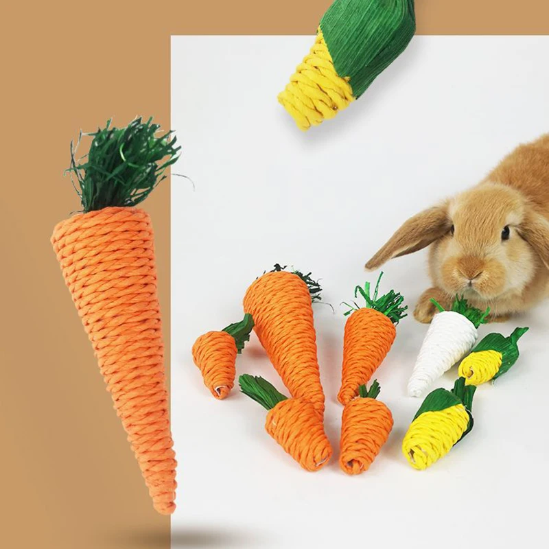 Suwikeke Hamster-Kauspielzeug für Haustiere, Hamster-Kaninchen-Kauspielzeug, Biss, Mahlen der Zähne, Mais, Karotte, gewebte Kugeln, Zahnreinigung Image