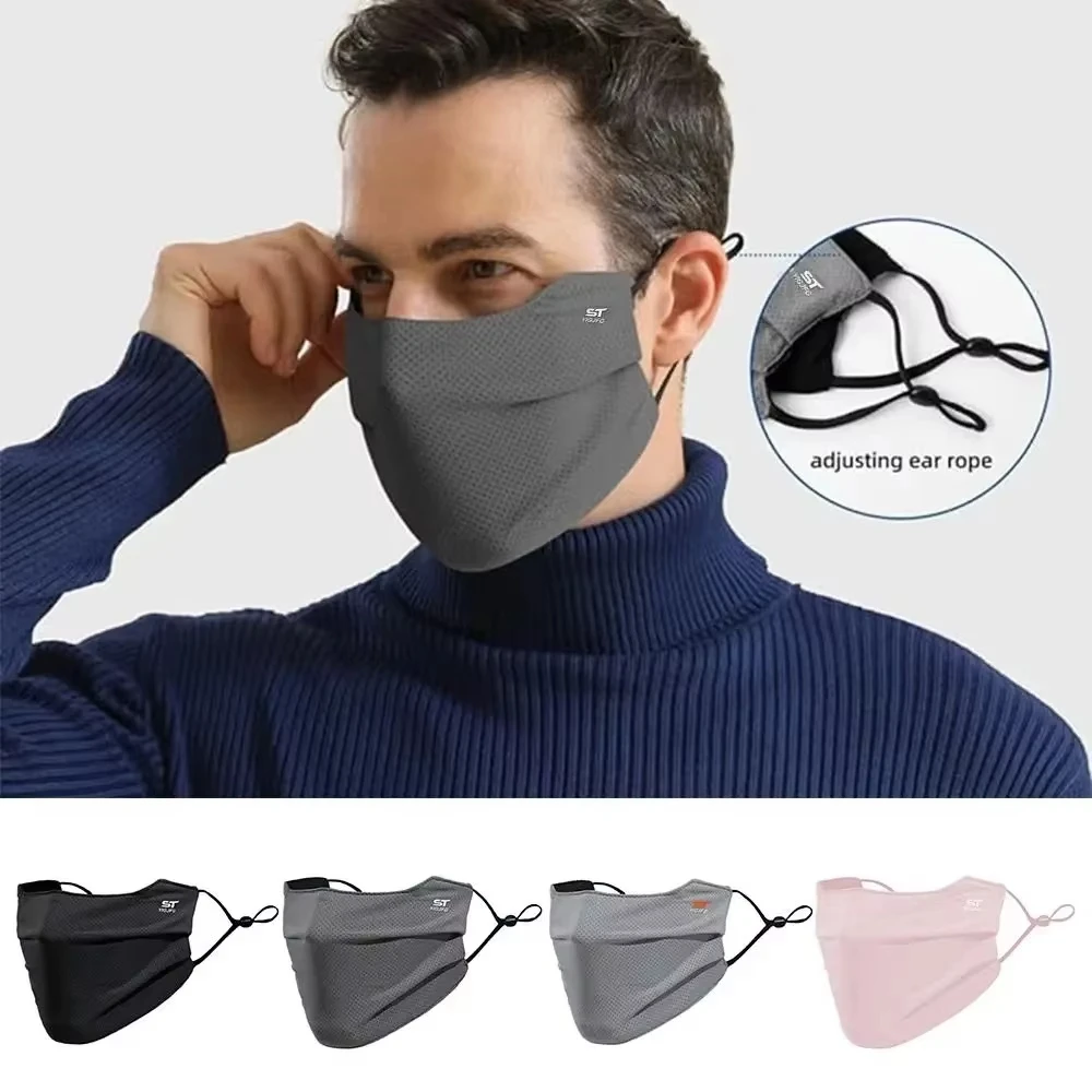 Atmungsaktive Gesichtsmaske aus Eisseide, UV-Gesichtsschutz, waschbar, wiederverwendbar, Sonnenschutz-Gesichtsmaske für Motorradfahren, Laufen, Reiten, Training Image
