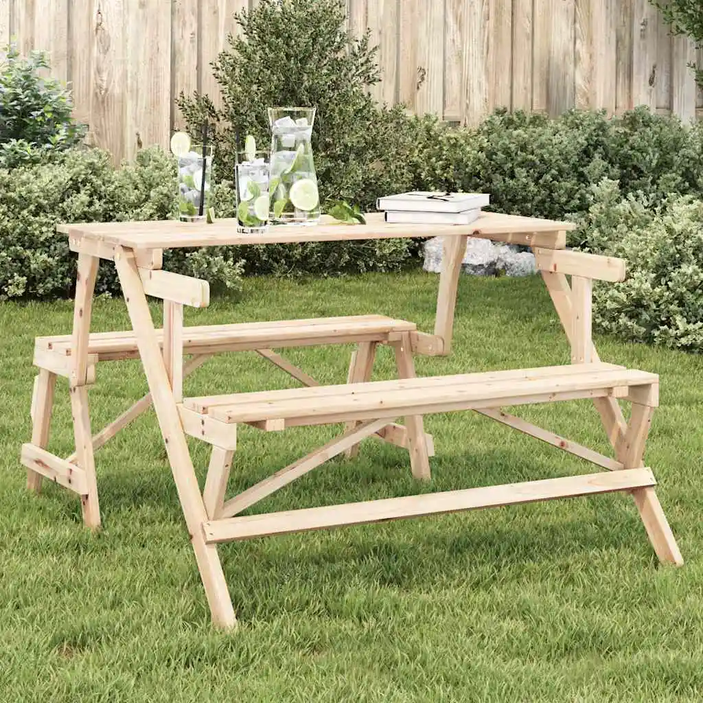 2-in-1 Konvertierbarer Picknicktisch mit massiven Tannenholzbänken Moderner wasserfester Gartentisch Holztisch für Terrasse und Hof (nur Tisch)