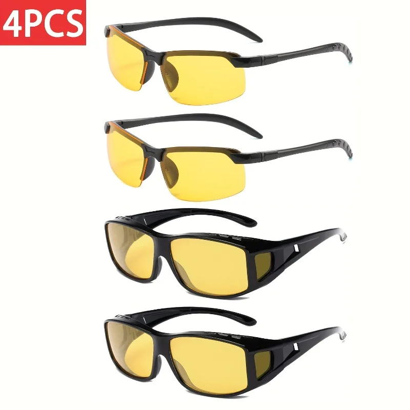 4-teiliges Set Nachtsichtbrillen, Outdoor-Sportbrillen, Modische Nachtwanderbrillen Unisex Image