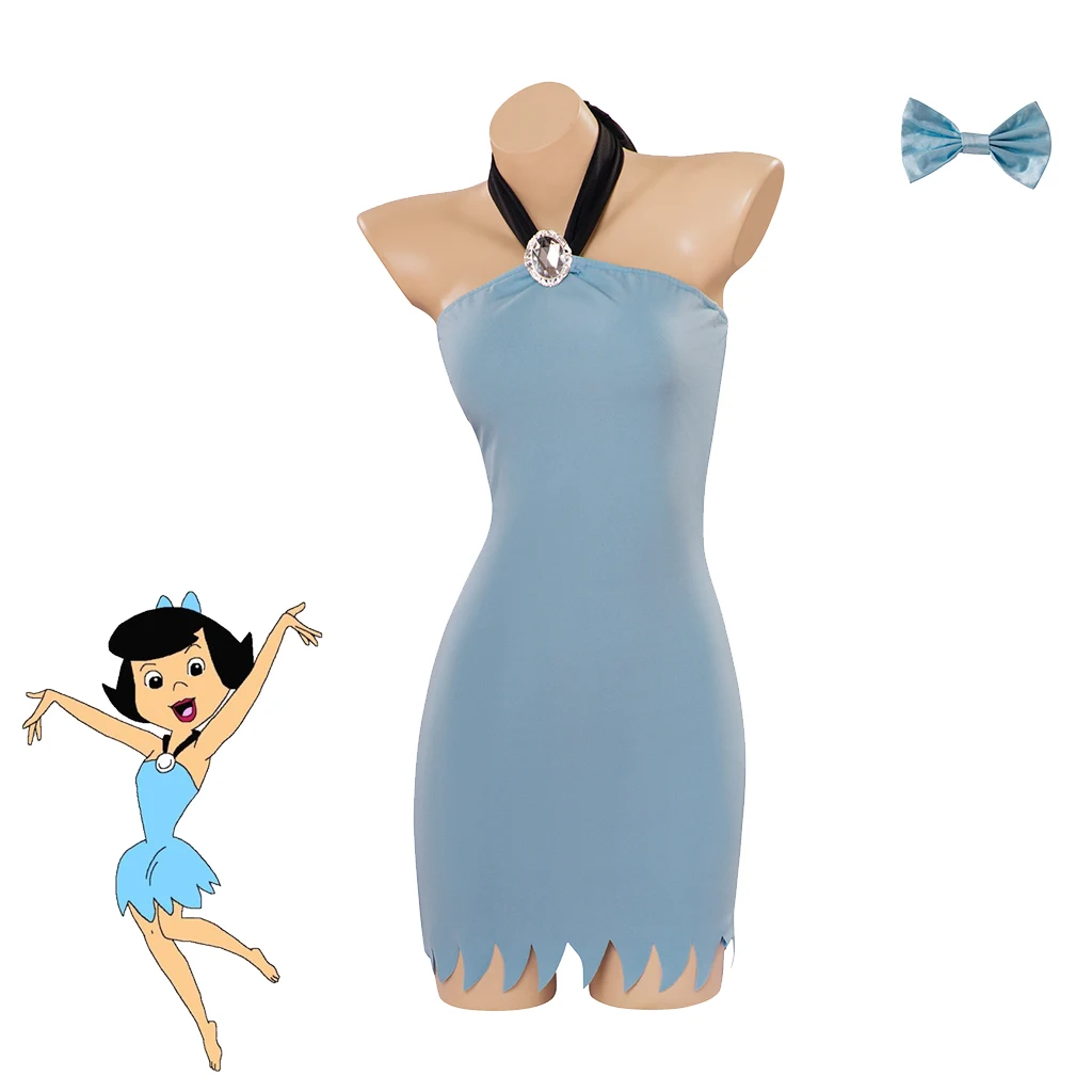 Betty Rubble Cosplay Kostüm Neckholder Schlauchkleid Damen Halloween Party Flintstone Betty Kostüm Party Höhlenmensch Kleidung