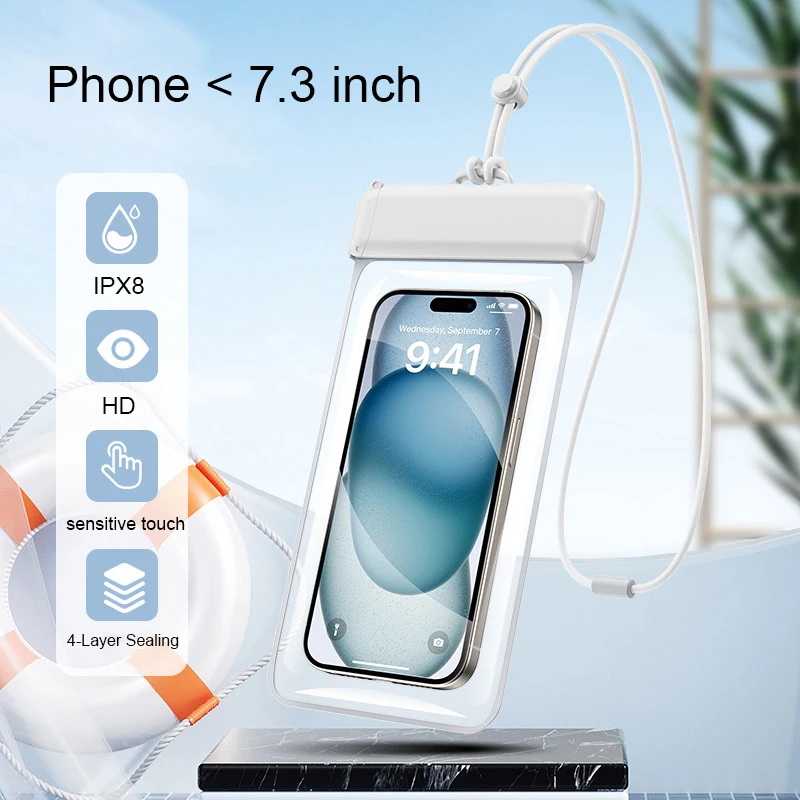 Wasserdichte Handyhülle Tasche zum Schwimmen Tauchen TPU-Schutzhülle für iPhone 13 14 15 16 17 Pro Samsung Xiaomi Huawei unter 7,3'' IPX8 Image