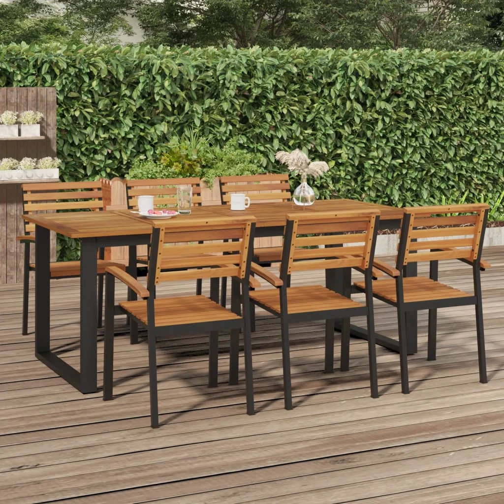Gartentisch mit U-förmigen Beinen, 200x90x75 cm, Akazienholz. Moderner Gartentisch aus Holz für Terrasse und Hof (nur Tisch)