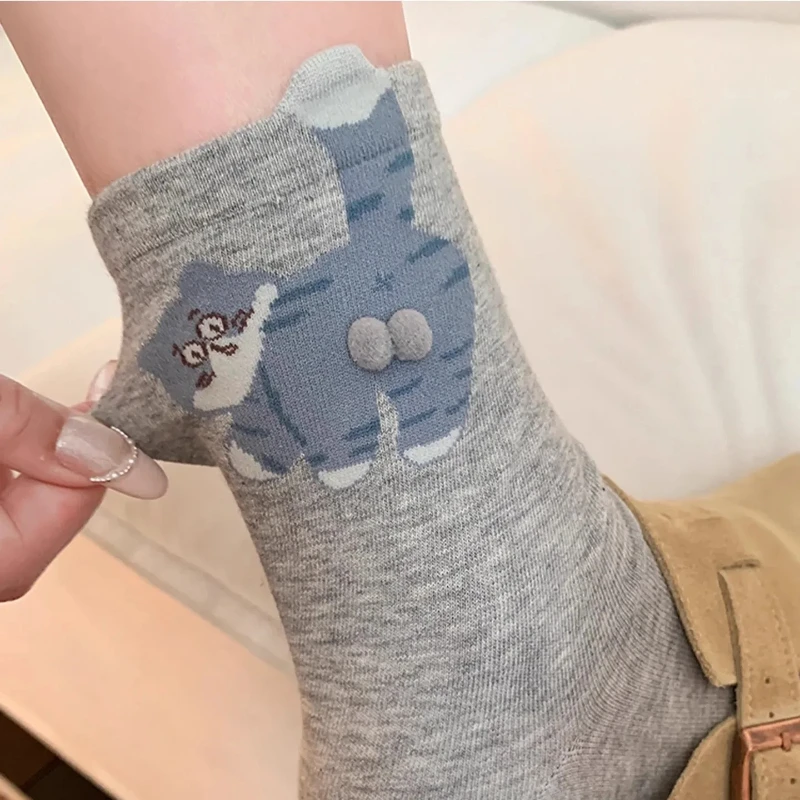 Niedliche Katzenmuster 3D Mid-Tube-Socken für Paare, schweißabsorbierend, atmungsaktiv, weich, bequem, lässige Tube-Socken für Männer und Frauen Image