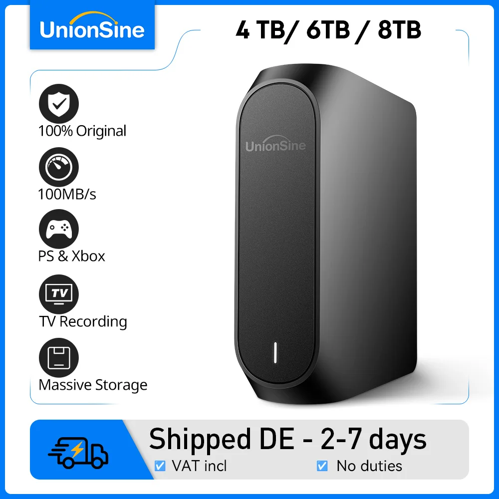 UnionSine 4TB/6TB/8TB externe Festplatte 3.5" | Perfekt für PS5, PS4 & Xbox | Ideal für PC & Mac als Mediencenter Image