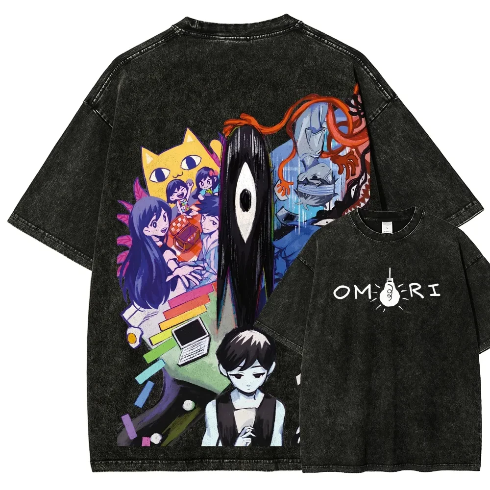 Klassische Rollenspiele Omori Peripherals Print T-Shirt Neu Harajuku Streetwear Übergroßes T-Shirt für Männer und Frauen Vintage Washed Cotton Tee Image