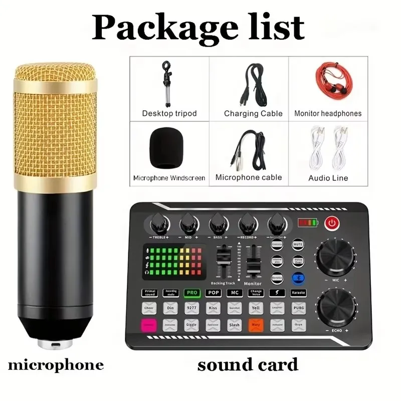 Kondensatormikrofon, professionelles Mikrofon, kabellose Bluetooth-Soundmixer-Karte für PC, USB, kabelgebunden, digitaler Live-Stimmenwandler, Soundkarte Image