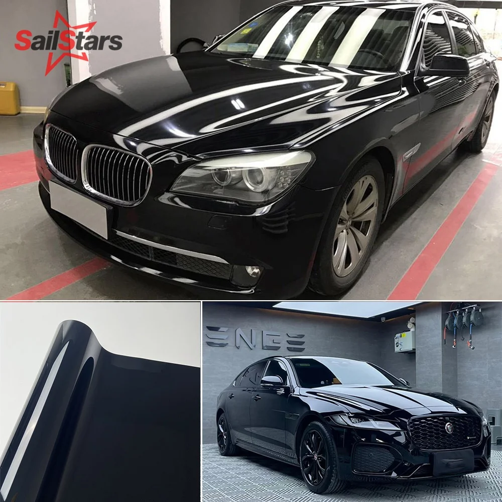 Autoaufkleber Glänzende Klavierlack-Schwarz-Vinylfolie Blasenfreie Glanzfolie Selbstklebende Folierung Aufkleber für Auto-Zubehör Image