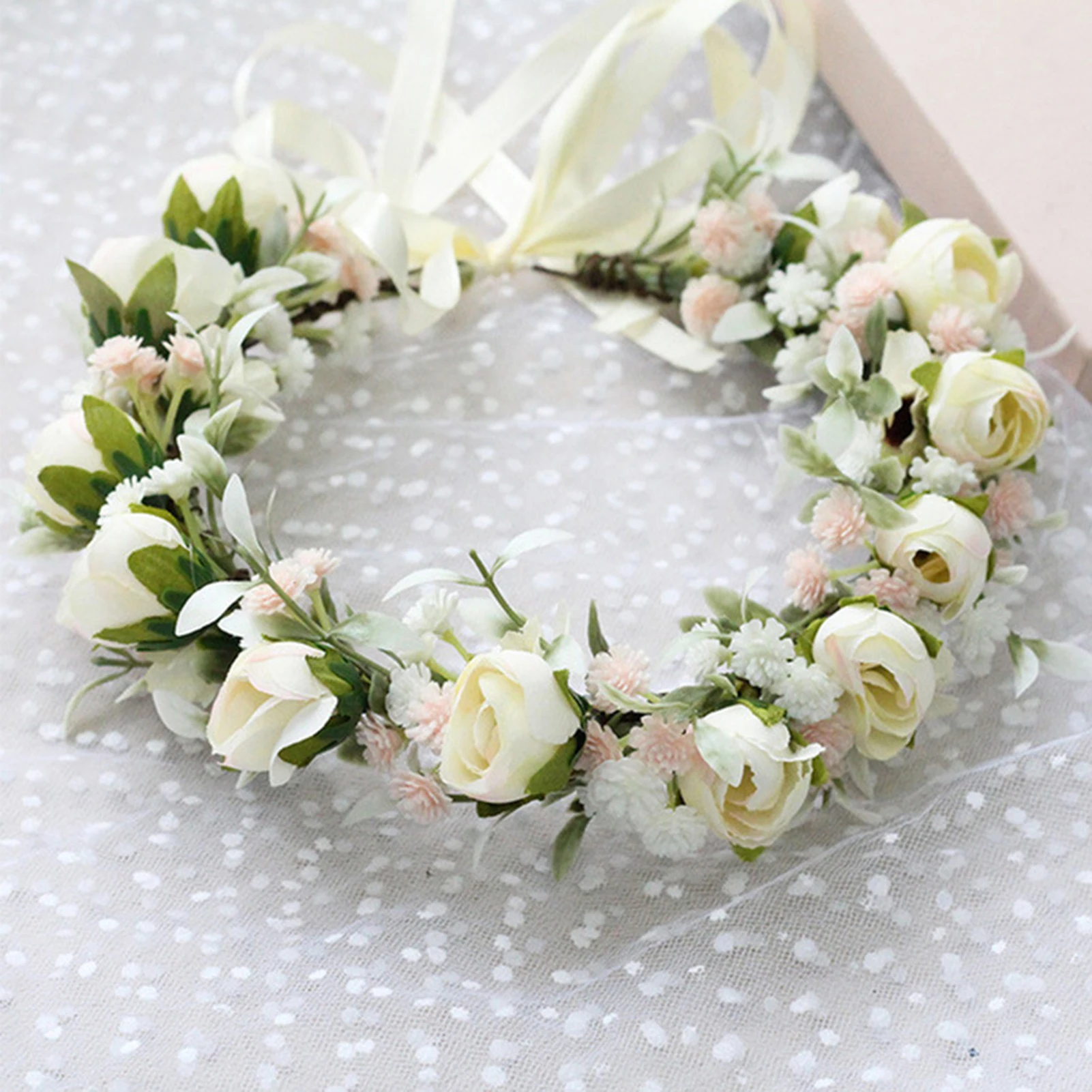Handgefertigtes Rosenblüten-Kronen-Haarband, verstellbares Band für Hochzeit, Party, Festival, Mädchen, Frauen, trendige Haar-Accessoires Image