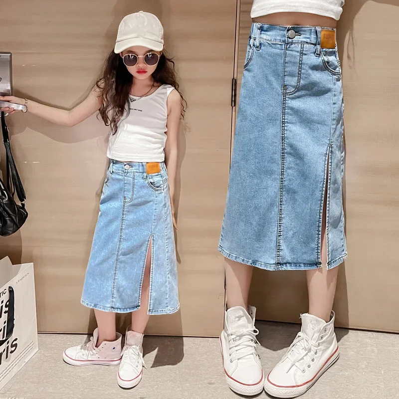 Jupe en jean pour filles d'automne, jupe mi-longue d'été pour enfants, jupe de rue pour grands enfants, jupe mi-longue slim pour enfants