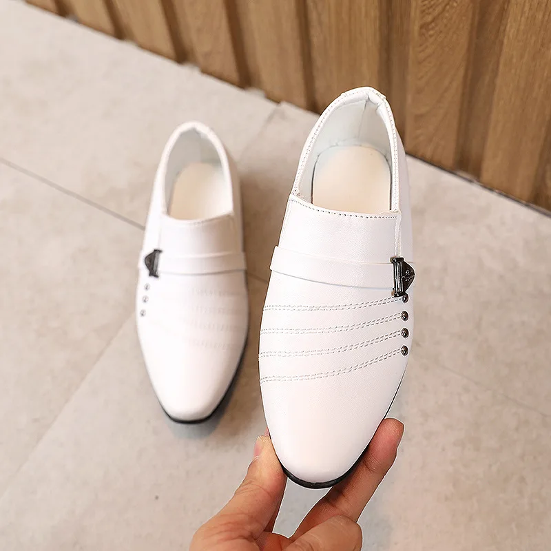 Chaussures en cuir noir pour garçons, chaussures de Style britannique blanches pour enfants, chaussures de Performance pour enfants, chaussures en cuir décontractées