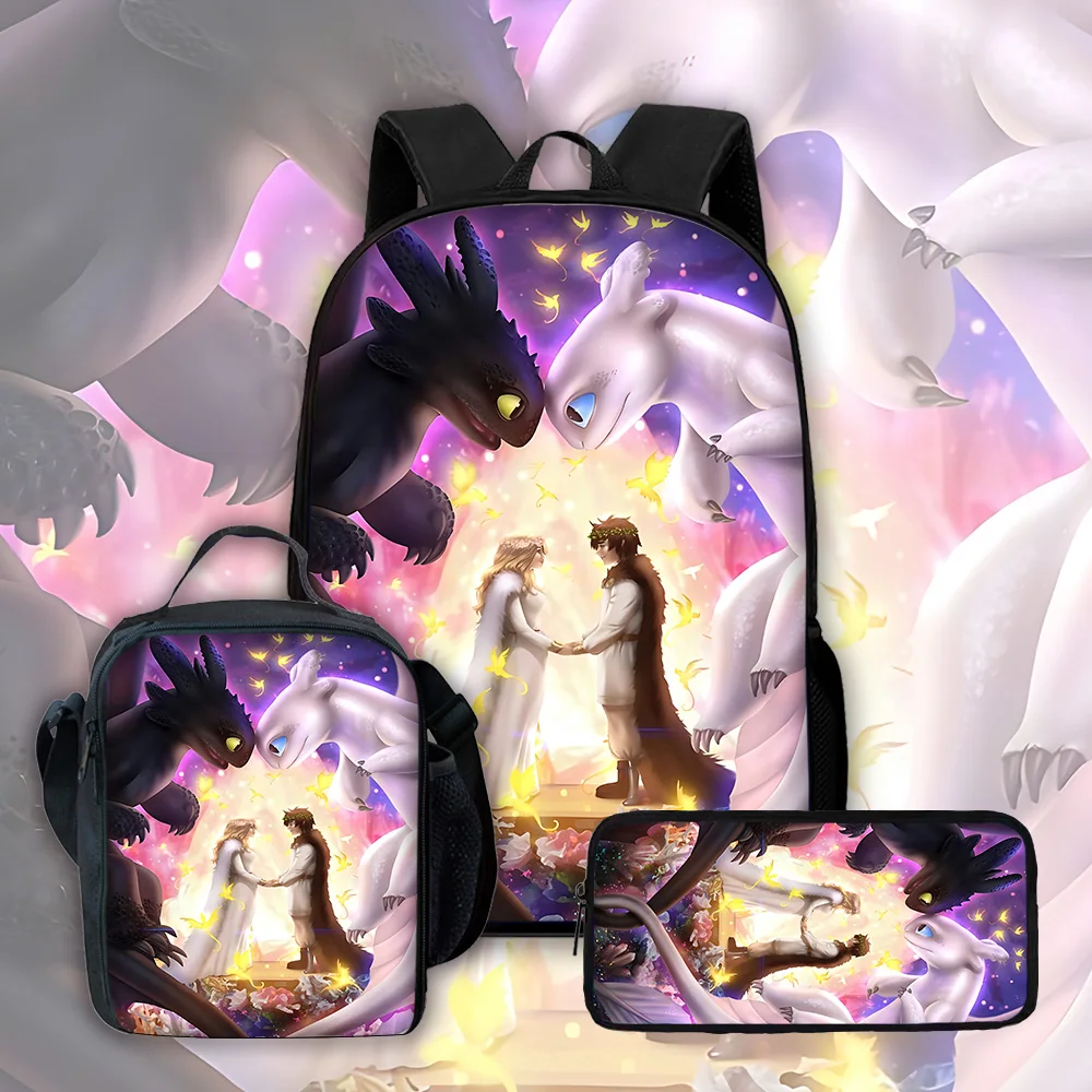 Sac à dos d'école pour enfants avec motif de dragon de dessin animé, sacs à déjeuner, trousses à crayons, sacs d'école pour garçons et filles, meilleur cadeau