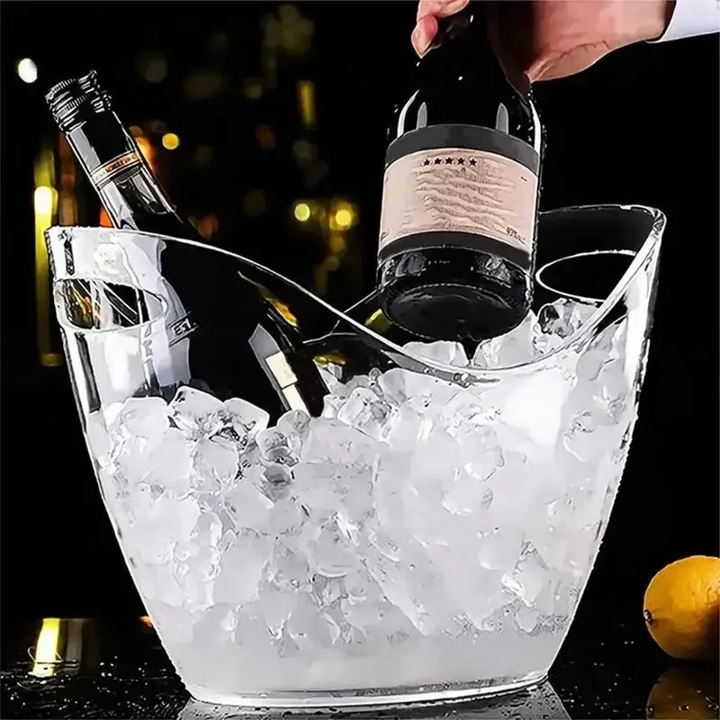 Seau à glace transparent de 4 L, bac à boissons avec poignée, grand seau à glace pour le refroidissement du vin, du champagne, fournitures de bar pour la famille, refroidisseur de vin et de bière