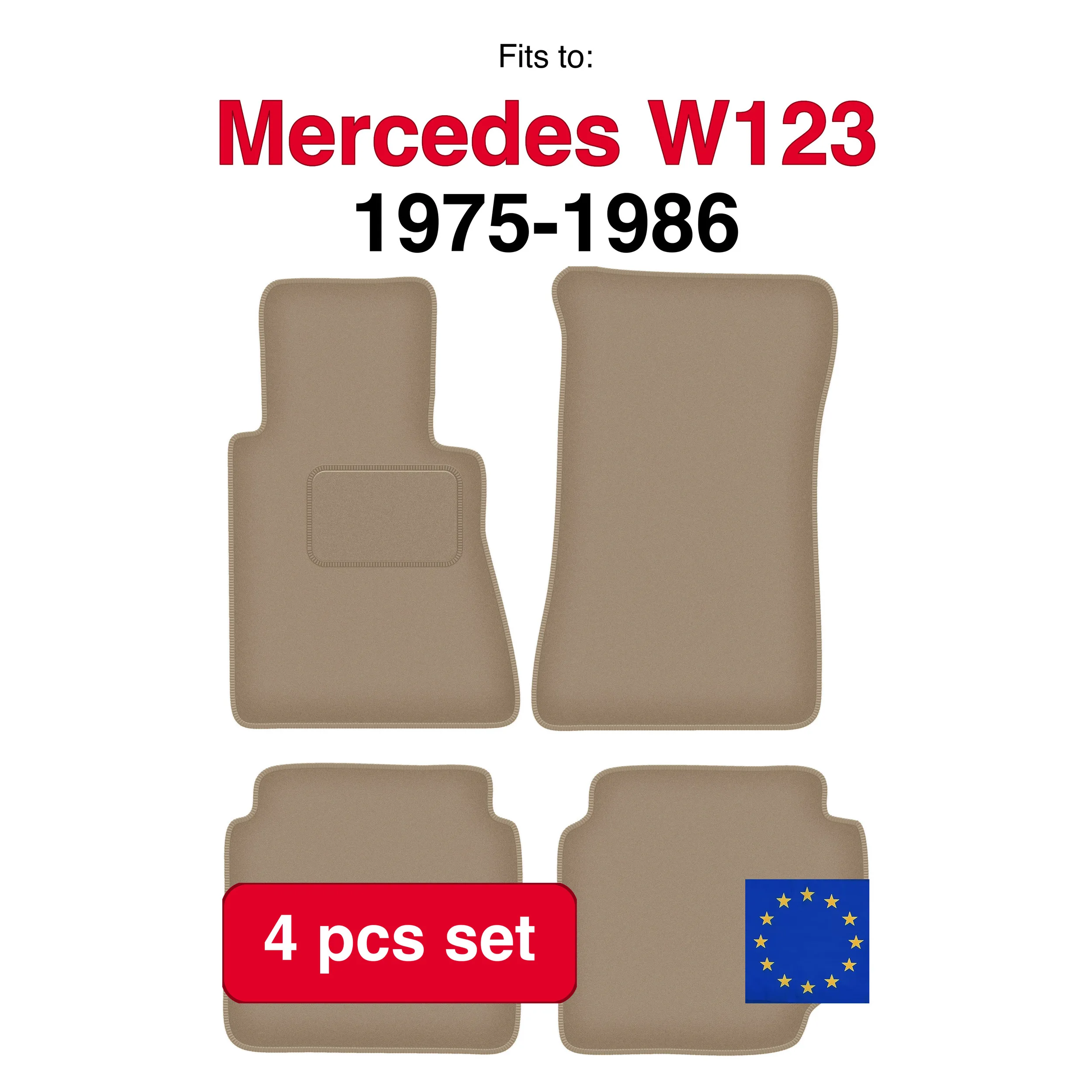 Tapis de voiture en velours adaptés à la berline et au break Mercedes W123 (1975-1986) - beige (4 pièces) - ensemble de tapis de voiture sur mesure