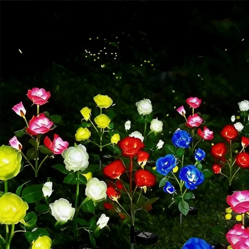 5 Heads Rose Solar Lawn Lamp Outdoor Decorative Solar Garden Lights Rose Flower Fairy Light for Christmas Wedding Garden Decor