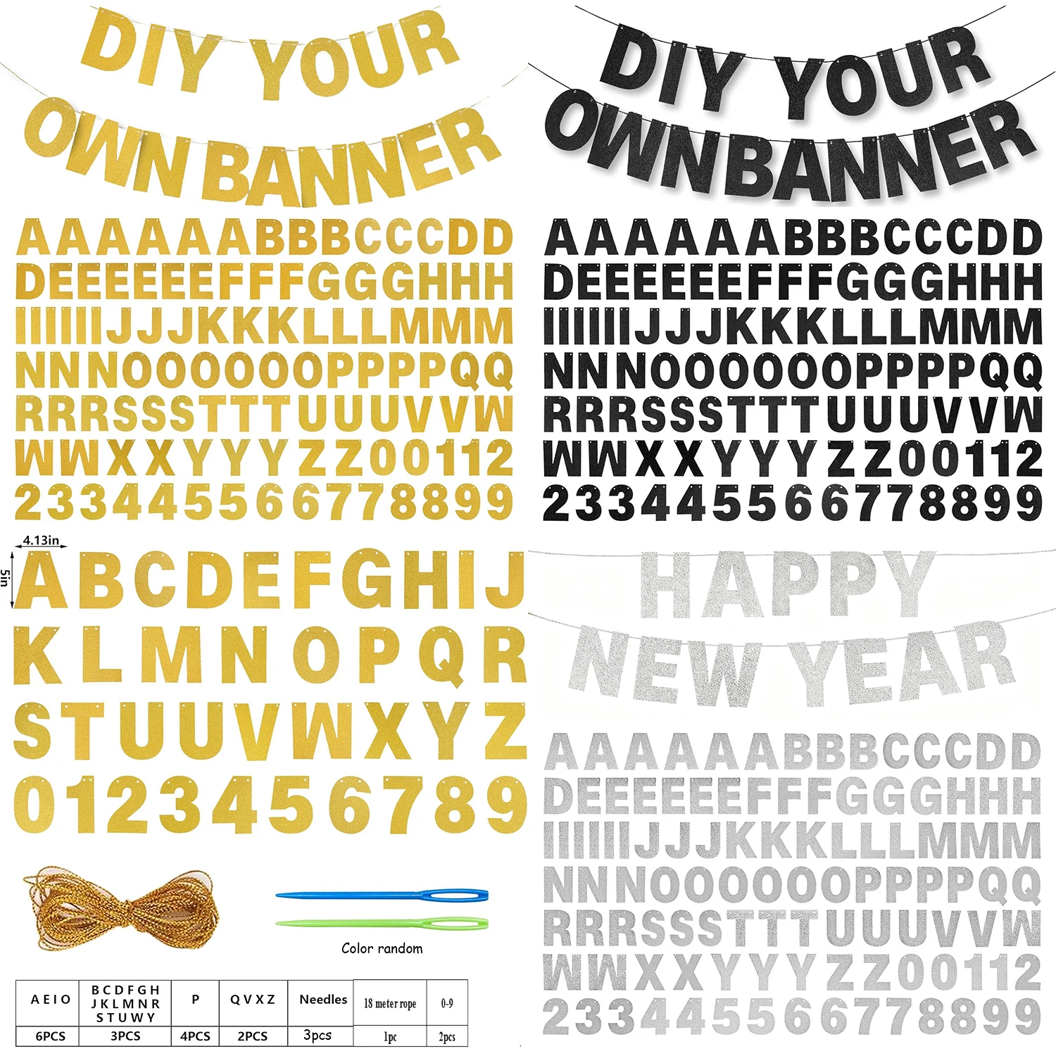 Gold DIY Banner Kit mit Buchstaben Glitzer Banner Buchstaben Gold Geburtstag Banner Abschluss Banner Custom Party Hängebanner Image