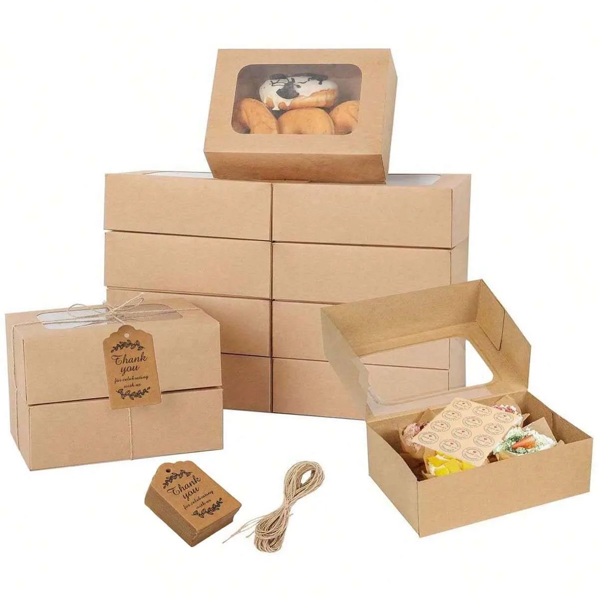 Weihnachts-Plätzchenbox mit Fenster, geeignet für Geschenkverpackungen aus Papier, Geschenkboxen für Geburtstagsfeiern, Weihnachtsfeiern, braune Backboxen Image