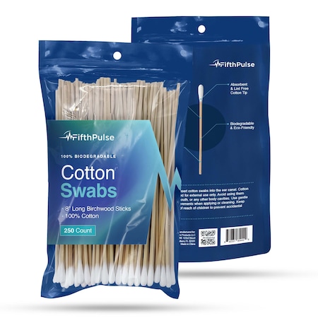 FIFTHPULSE FMN100686 100% Natural Eco-friendly 8in Cotton Swabs Sticks Made w/