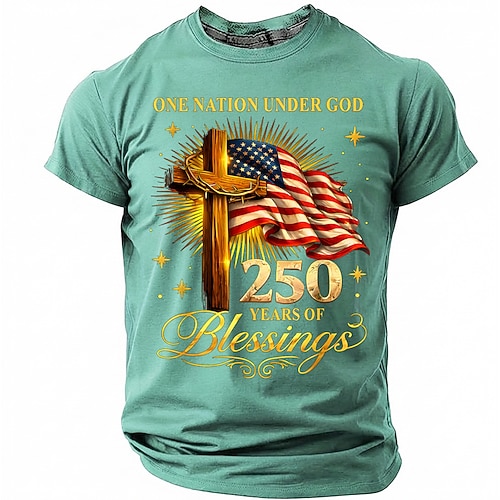 4. Juli 2026 250. Herren Flagge T Shirt Kurzarm T-Shirt 3D-Druck Rundhalsausschnitt Hemd Mode Designer Einfach Lässig Täglich Party Blau Hellblau Wasserblau Sommer Frühling Bekleidung S M L XL XXL Image