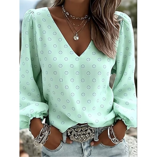 Damen Hemd Boho-Hemd Blumen Grafik Elegant Bohemien Urlaub Langarm V Ausschnitt Normale Oberteile Lässig Täglich Ferien Hellgrün Himmelblau Sommer Frühling Image