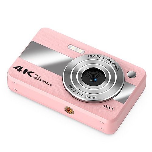 4K-Digitalkamera für Fotografie, 64-Megapixel-Vlogging-Kamera für YouTube mit 16-fachem Zoom, kompakte Point-and-Shoot-Kamera für Kinder, Jugendliche, Anfänger und Studenten, tragbare Reisekamera mit
