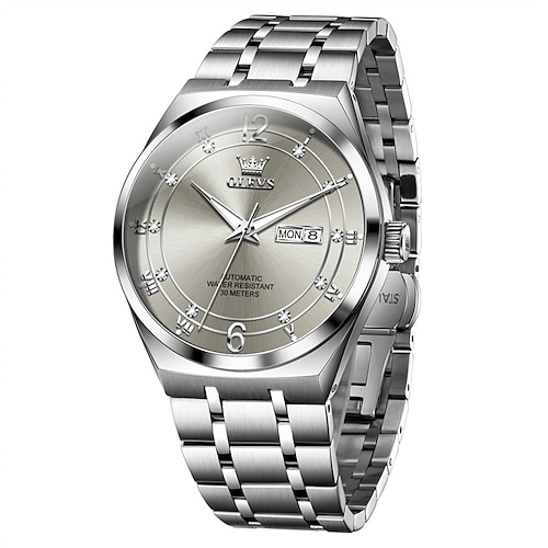 Herren-Automatikuhr – luxuriöse, zweifarbige Business-Armbanduhr aus goldfarbenem Edelstahl mit automatischem Aufzug, Wochentags- und Datumsanzeige, wasserdicht, mit Leuchtzeigern, analoge Armbanduhr,