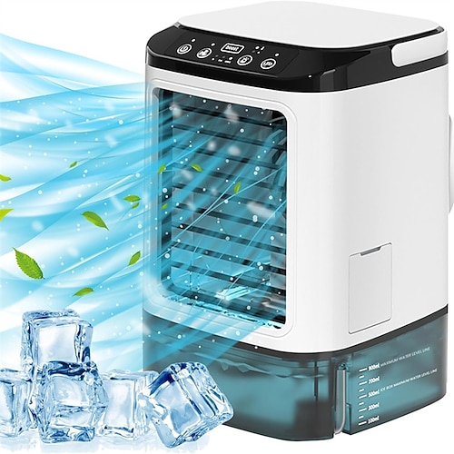 Tragbarer Verdunstungsluftkühler mit 1400 ml Wassertank und 10 Stunden Laufzeit, Tischventilator mit Nebelfunktion und Luftbefeuchter, 3 Geschwindigkeitsstufen, ideal für Schlafzimmer, Büro und kleine Image
