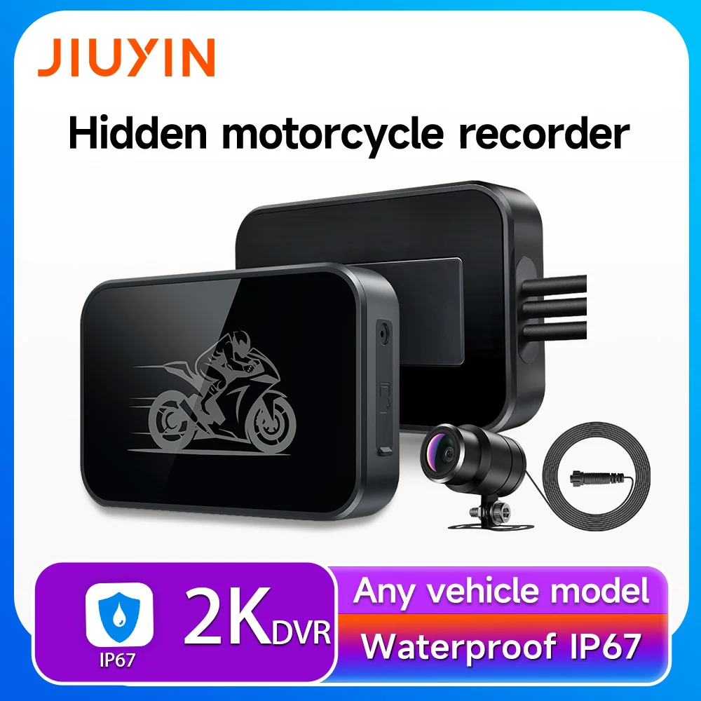 Telecamera DVR per Moto JIUYIN 2K HD WiFi Smart Connect, Registratore Anteriore e Posteriore Impermeabile, Dash Cam per Moto