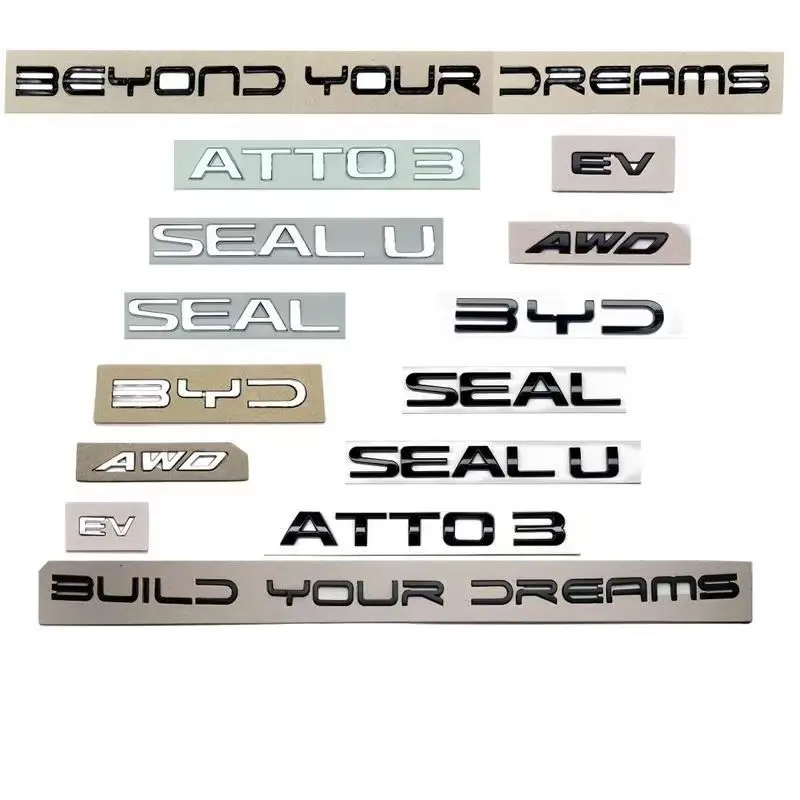 Emblema 3D in ABS cromato nero con logo BYD, lettere adesive per bagagliaio auto, badge per BYD SEAL QIN HAN SONG Plus ATTO3 SEAL U, accessori.