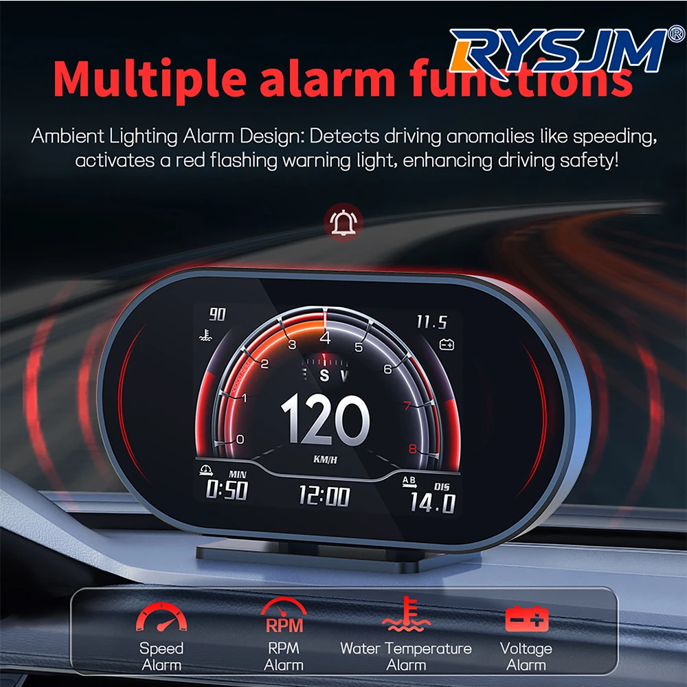 Computer di bordo P27 HUD con display OBD2, tachimetro, indicatore di pressione turbo e olio, GPS, velocità, display head-up, misuratore digitale multifunzione