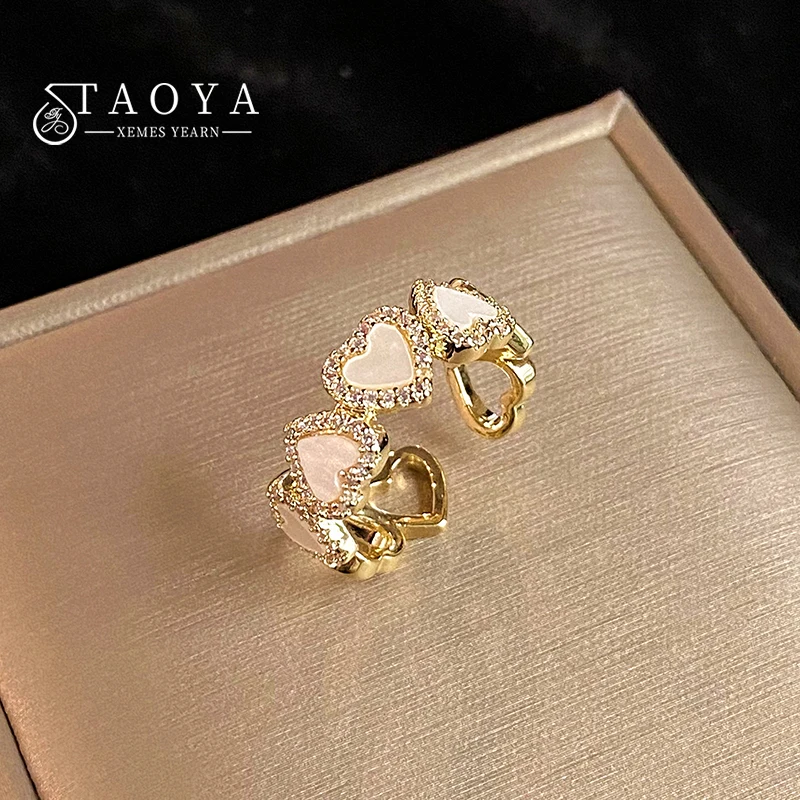Mädchen Süße Imitation Shell Weiß Herzförmige Micro Set Zirkon Offenen Ring 2024 Party Für frauen Mode Schmuck Zubehör Image
