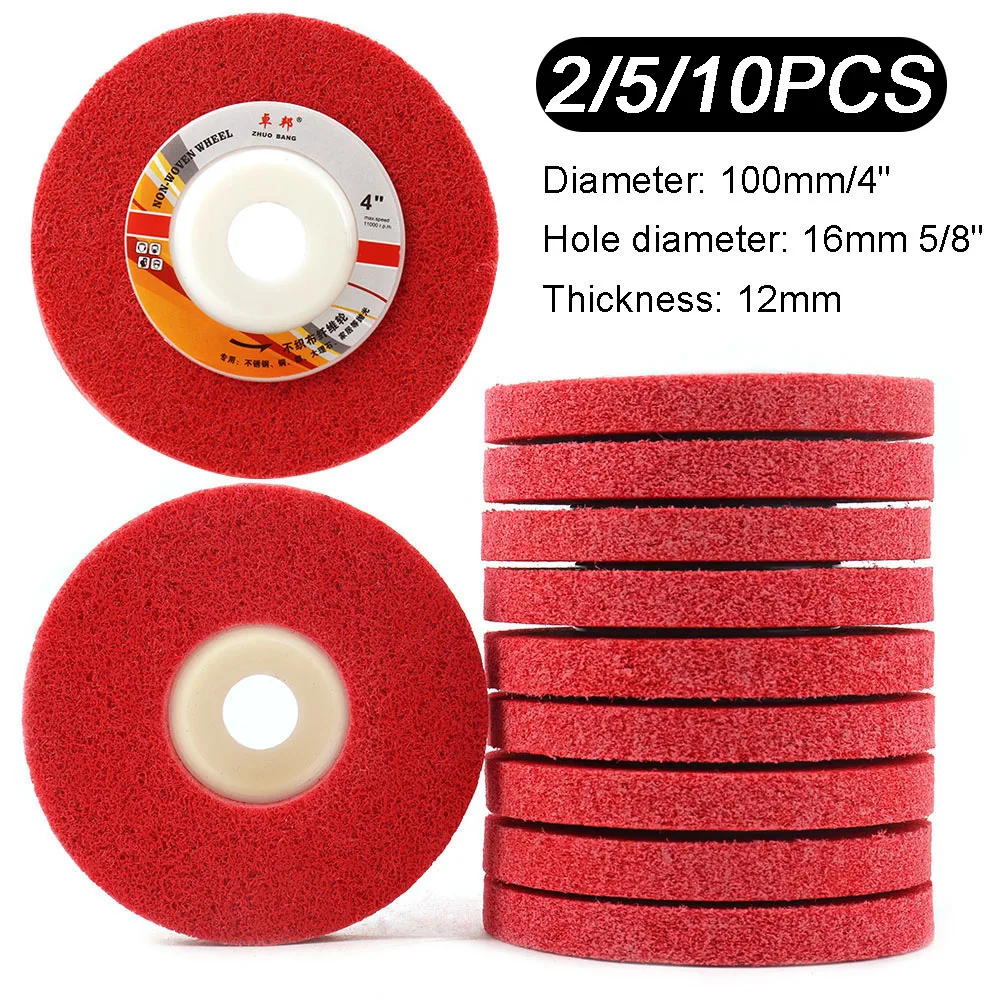 2–10 Stück 4 Zoll Nylonfaser-Polierscheibe, Vlies-Schleifscheibe, 100 mm Schleif- und Polierscheibe für Metall, Holz, Polieren, 7P Image