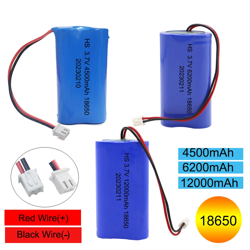 Lithium-Akku 3,7 V 18650 mit XH2.54-2P-Stecker 4500/6200/12000 mAh wiederaufladbarer Akku zum Angeln, LED-Licht, Bluetooth-Lautsprecher Image
