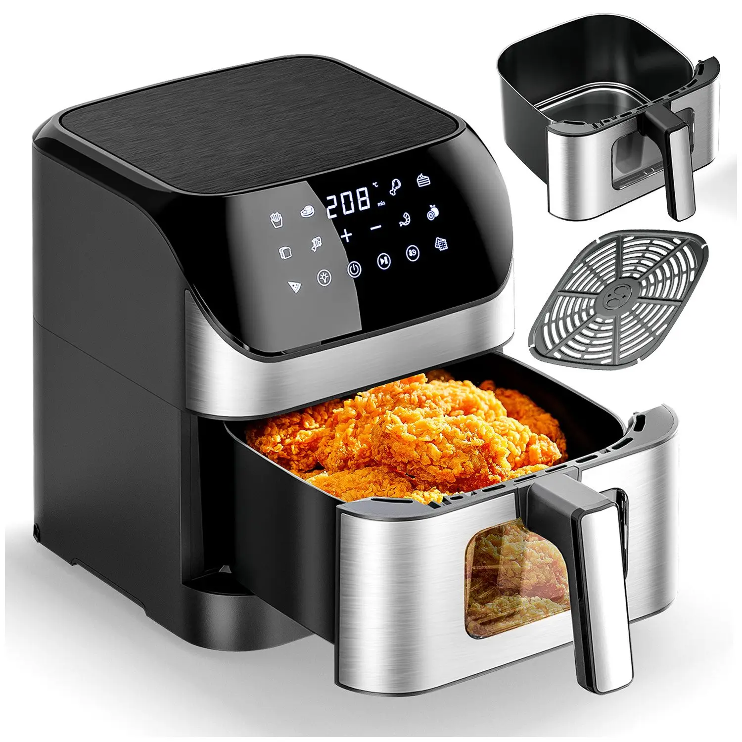 Air Fryer Airfryer Heißluftfritteuse 8L, Ölfreie Airfryer 1800W, 10 Vorprogrammierte Kochmodi, 80-200℃, Backen, Braten, Grillen, Auftauen, 60-Minuten Timer, Spülmaschinenfest Image