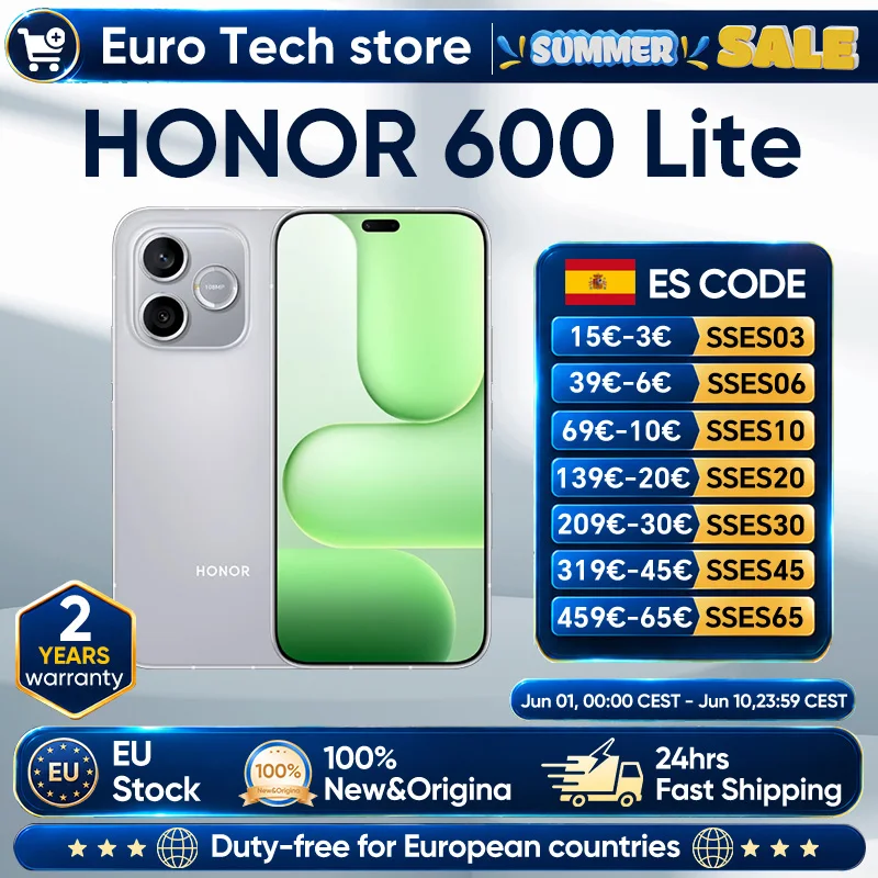 HONOR 600 Lite 5G Smartphone EU Version MediaTek Dimensity 7100 Elite 6,6 Zoll 120Hz AMOLED-Display 6520mAh 45W SuperCharge 108MP Image