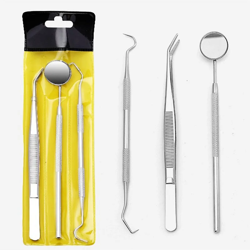 Dental Werkzeug Set Dental Spiegel Oral Scope Pinzette 3 stücke Edelstahl Zähne Reinigung Werkzeug Oral Zahn Reinigung Kit Zahnarzt Image