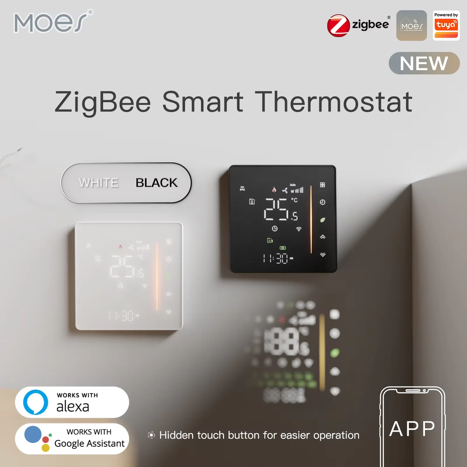 MOES Zigbee Thermostat Raumtemperaturregler von Wasser/elektrische Fußbodenheizung Gaskessel Luftfeuchtigkeit Tuya Funktioniert mit Alex 5A16A Image
