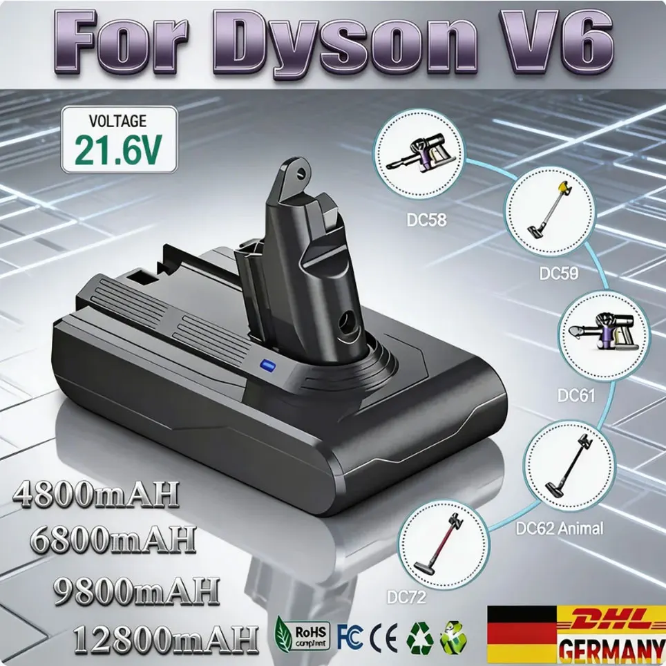 9800 mAh für Dyson V6 Ersatzakku für Dyson DC58 DC59 DC62 SV03 SV05 SV09 Absolute Staubsauger Elektrowerkzeuge kabellos Image