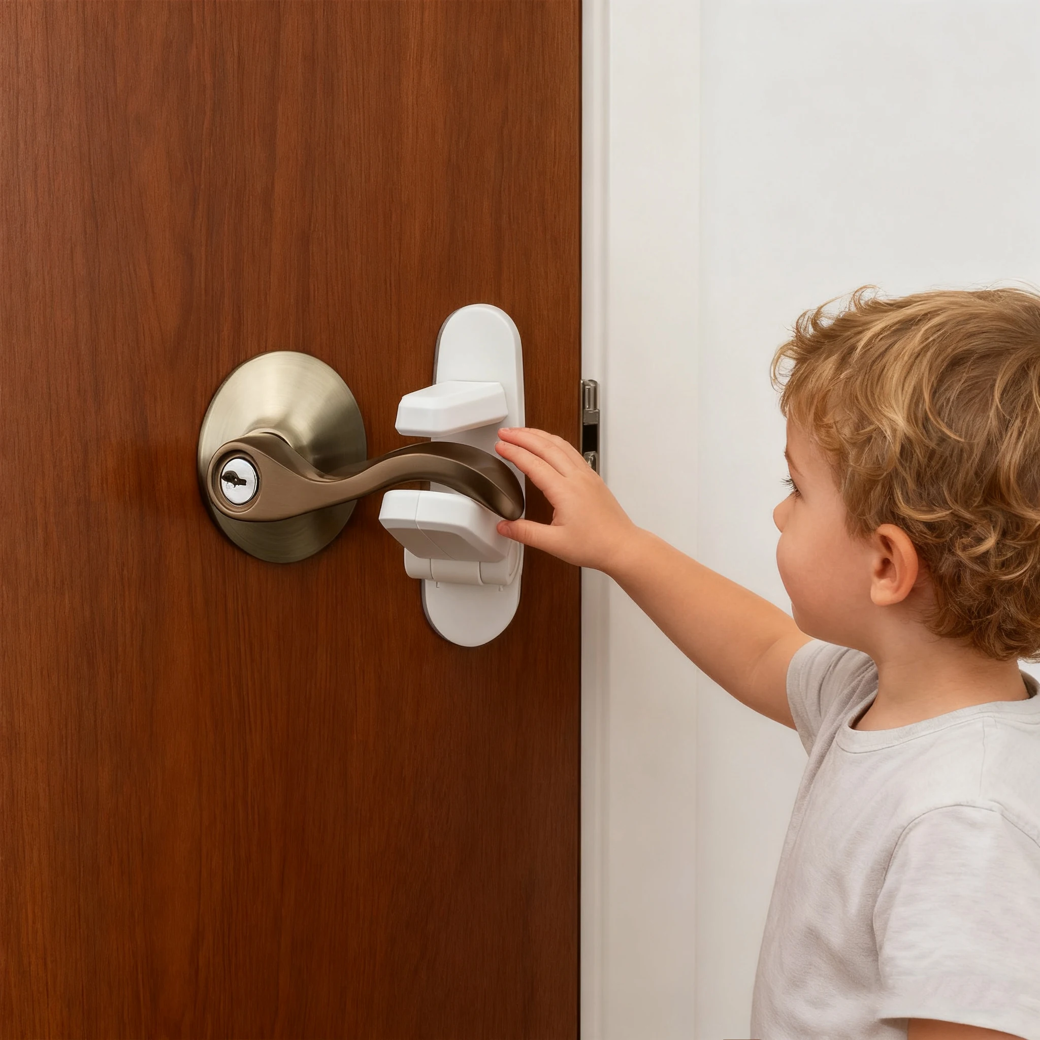 Türhebelschloss Universal Anti-offener Griff Kind Baby Sicherheitsschlösser Stanzfreies Multifunktions-Sicherheitsschloss mit versteckter Knopfschnalle Image