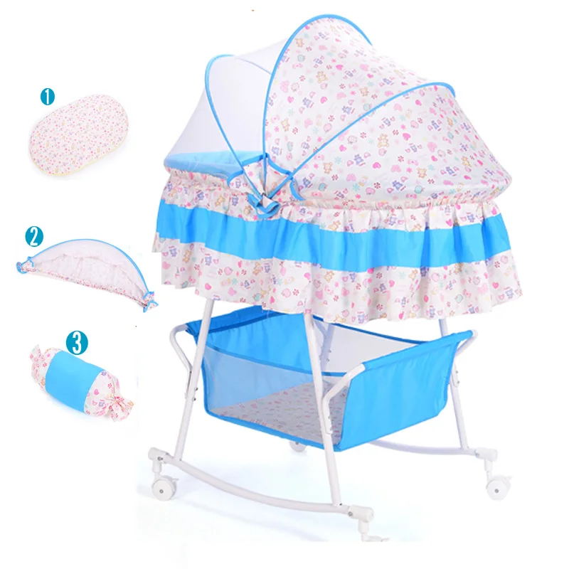Babywiege, Babybett, Kleinkind-Kinderwagen, Shaker für Neugeborene mit Moskitonetz und Matratze, waschbares Stoff-Babybett mit Rollen Image