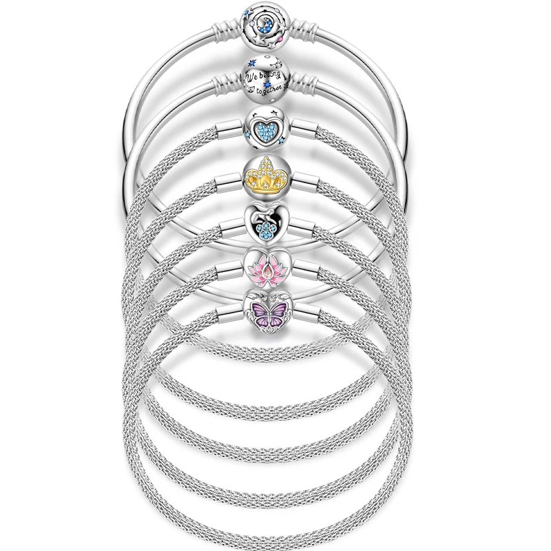 17-20 CM 925 Silber Armbänder Für Frauen Stern Mond Schmetterling Katze Klaue Lotus Goldene Krone Armbänder Fit DIY Charms anhänger Schmuck