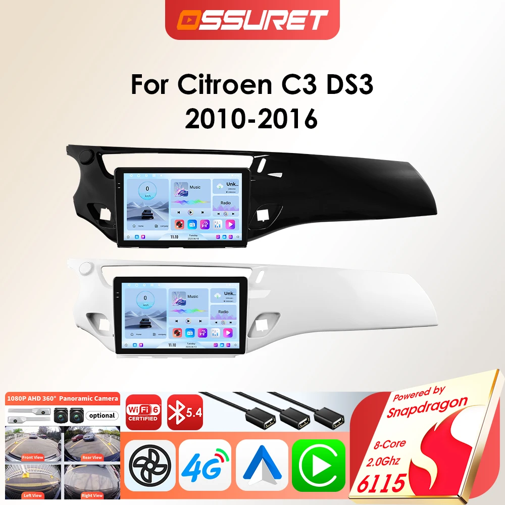 OSSURET Android Auto Audio Multimedia für Citroen C3 DS3 2010–2016 Autoradio-Player GPS Wireless Carplay von Snapdragon 6115 Image