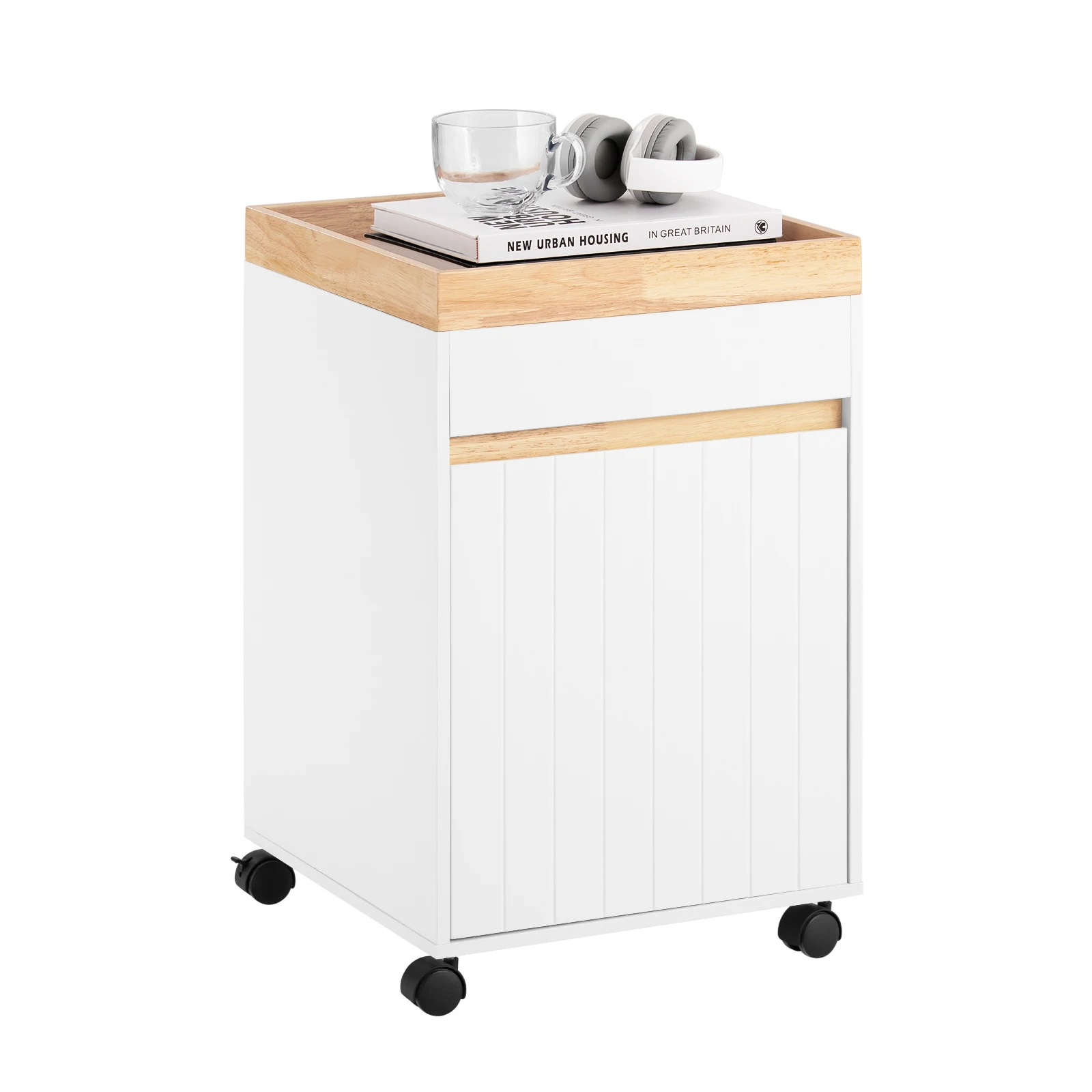 SoBuy ASK03-W Rollcontainer Schreibtisch Bürocontainer Beistellwagen Beistelltisch Druckertisch mit Rollen Druckerständer
