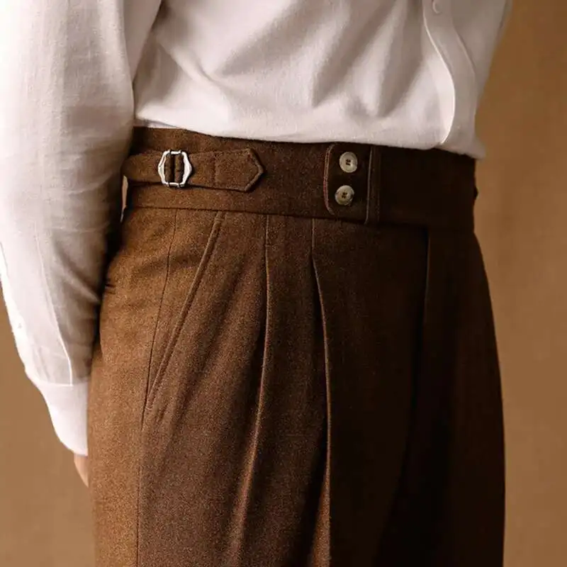 Business Hosen Männer Sozialen Hosen Büro-hosen Retro Herren Italienische Neapel Casual Anzug Hose Männer Gerade Kleid Knöchel Hosen Image
