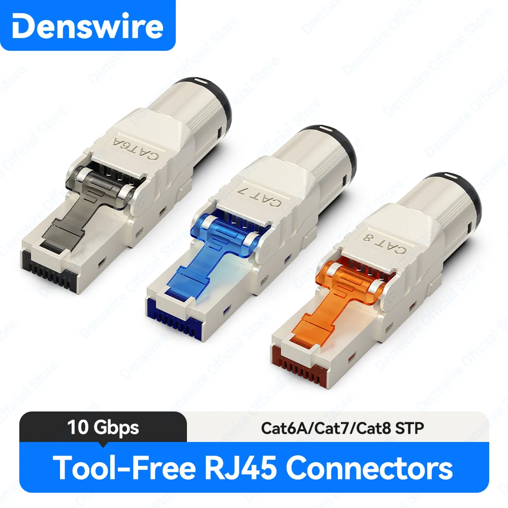 Denswire Cat8 Cat7 Cat6A RJ45-Stecker aus Zinklegierung 10G STP Ethernet-Stecker für 23-26AWG Netzwerkkabel Unterstützt PoE/PoE+ Image