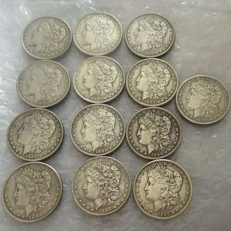 US-Komplettset (1878-1893) 13 Stück CC Morgan Dollar versilberte Kopiermünzen Image