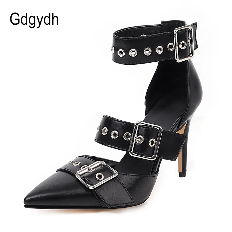 Gdgydh Schwarz Punk Gothic High Heels Sexy Plus Größe Spitz Mode Schnalle Niet Frauen Pumpen Hochzeit Schuhe Stiletto Heels neue
