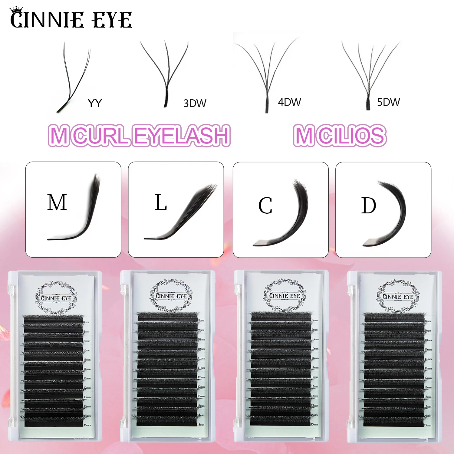 Neue 5DW M Curl Wimpernverlängerungen 4DW 2D YY Vorgefertigte Volumenfächer 7mm 3DW LU/L Individuelle Wimpernbündel Cilios 5W Naturhaar Image
