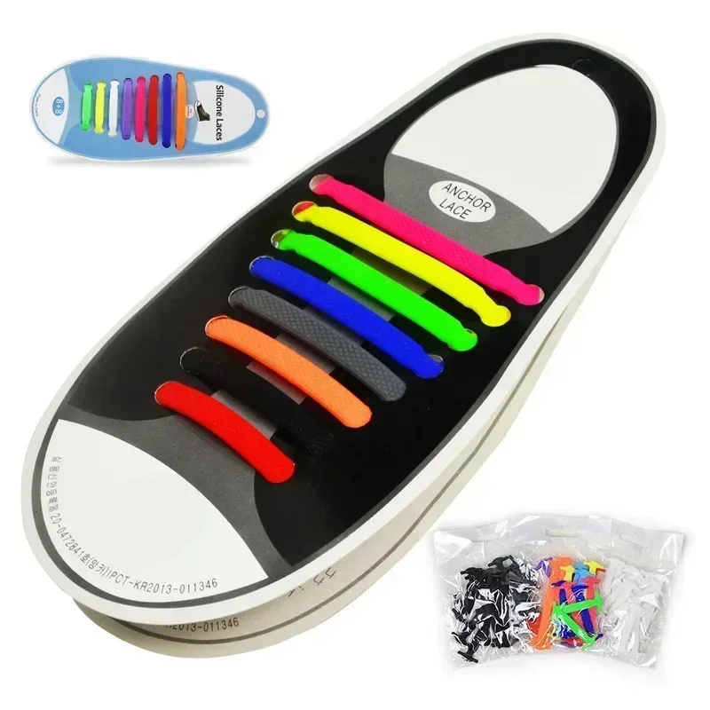 Silikon Elastische Schnürsenkel Spezielle Keine Krawatte Schnürsenkel Schnürung Kinder Erwachsene Turnschuhe Schnelle Schnürsenkel Kreative Faul Gummi Spitze 16 teile/los Image