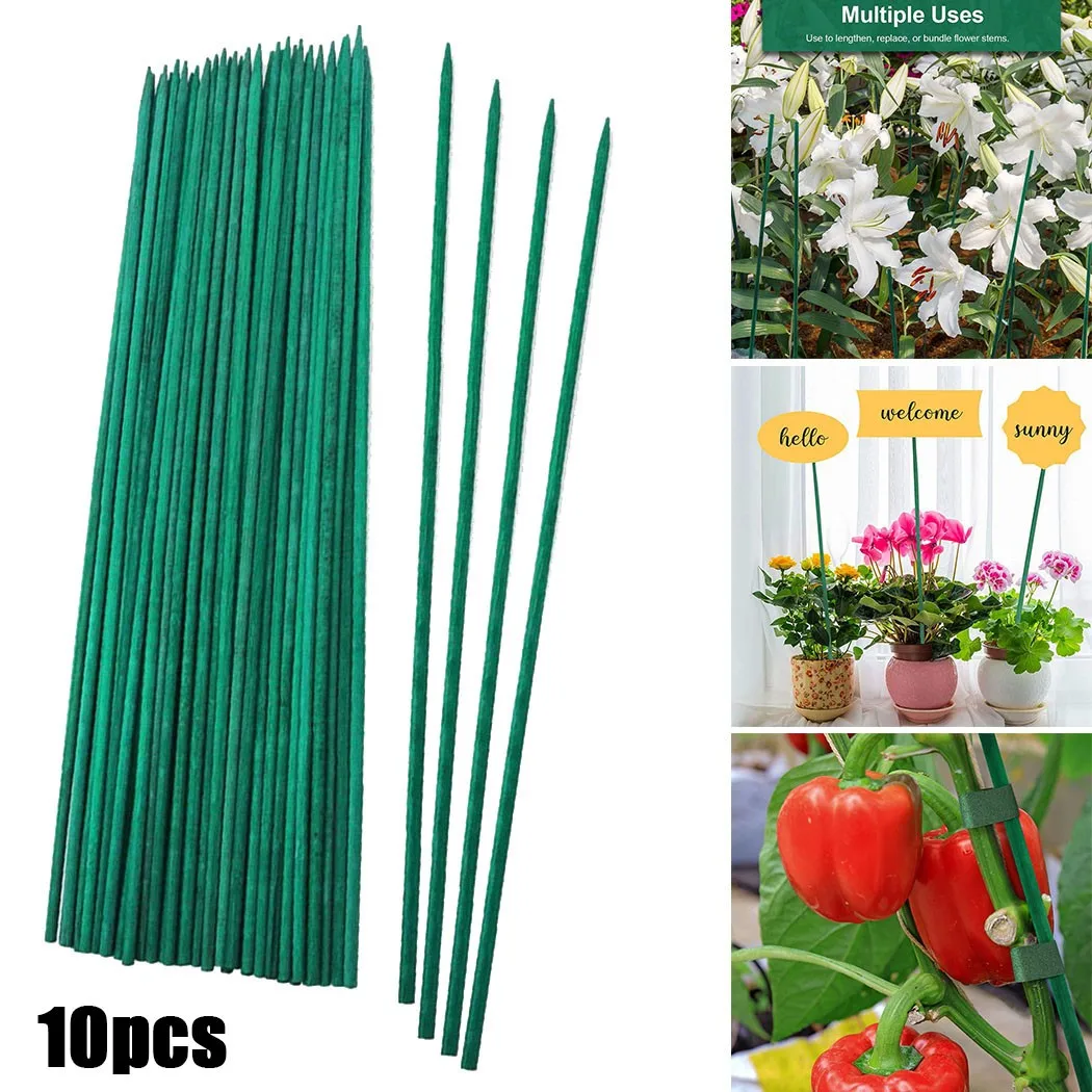 10 stücke 40cm grüne Pflanze Stütz stangen Stöcke Blumen Garten Pflanze Pfahl Urlaub Dekorationen Pflanzen pflege Zubehör Garten gerät Image